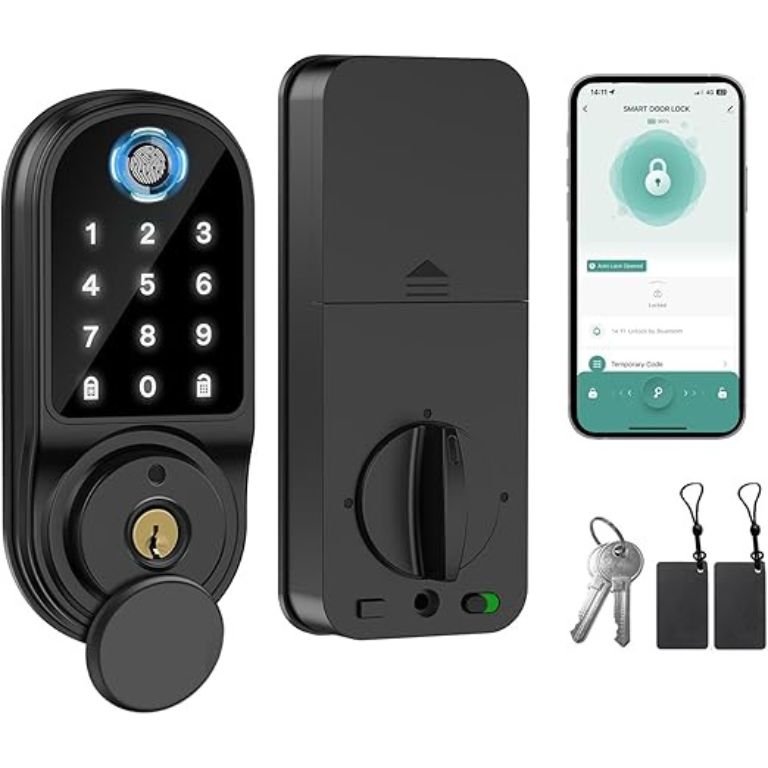 Smart door lock, fingerprint door lock, smart biometric deadbolt, touch screen with keyboard, digital door lock for door